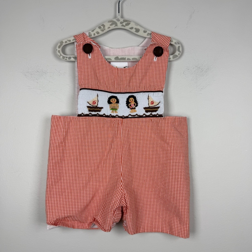 Babeeni Checkered Disney Moana Hawaiian Smocked Jon Jon Shortalls 6 Months